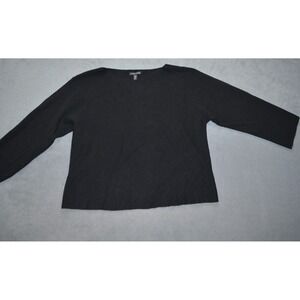 Eileen Fisher Open Shoulder‎ Black 100% Merino Wool Sweater Size Small